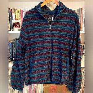 Original Use Geometric Striped Aztec Fleece Zip-Up Jacket Men’s Large Navy Red